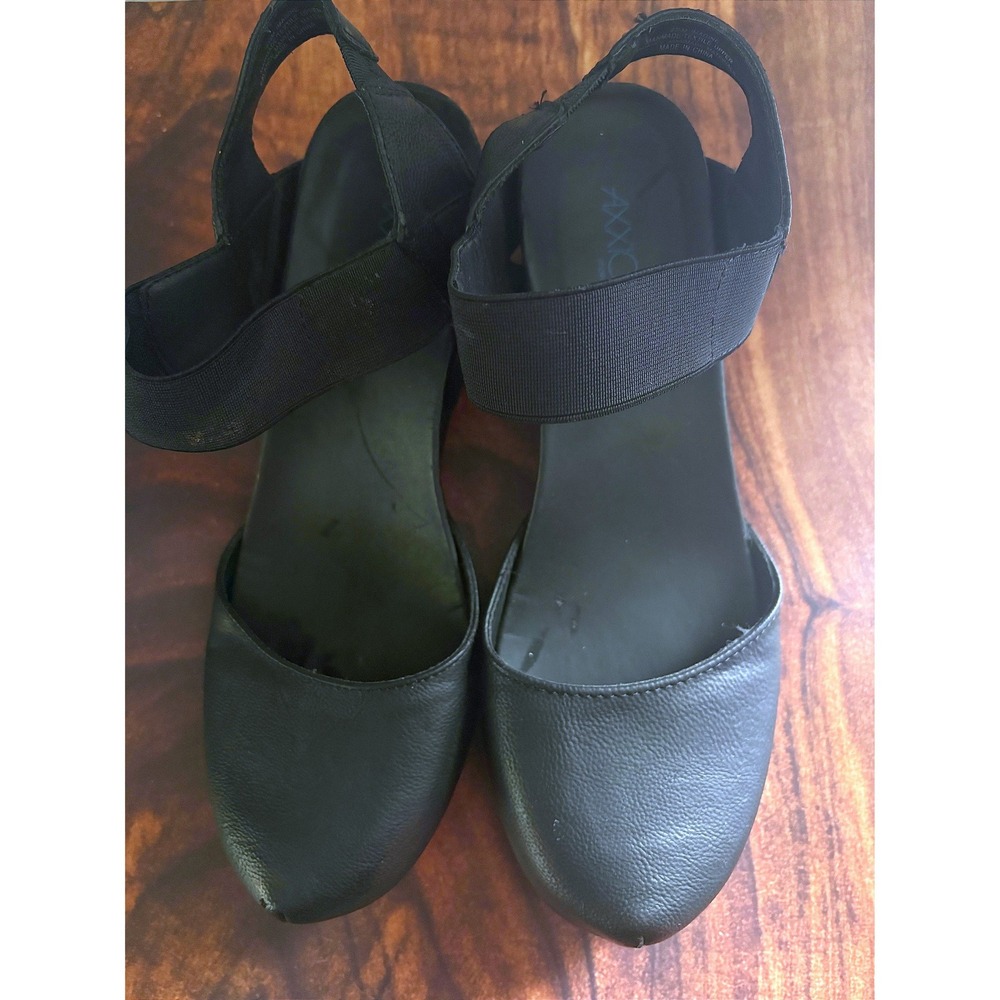 Axxiom Imagine Womens Black Wedge Sandals Elastic Ankle Strap Studded Size 8.5